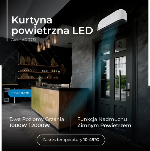 Adler LED oro užuolaidų šildytuvas | AD 7751 | Oro uždanga | 2000 W | Baltas