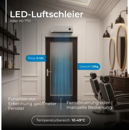 Adler LED oro užuolaidų šildytuvas | AD 7751 | Oro uždanga | 2000 W | Baltas