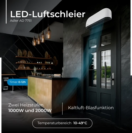 Adler LED oro užuolaidų šildytuvas | AD 7751 | Oro uždanga | 2000 W | Baltas