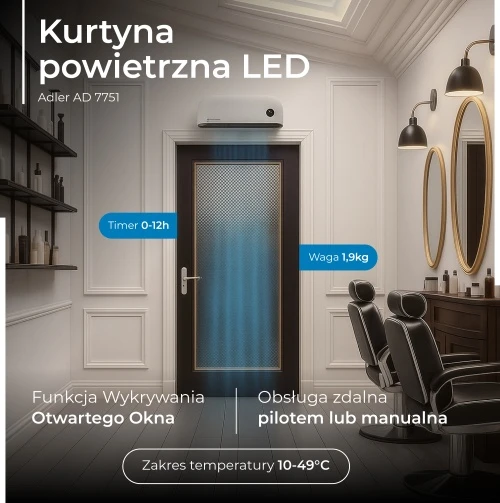 Adler LED oro užuolaidų šildytuvas | AD 7751 | Oro uždanga | 2000 W | Baltas