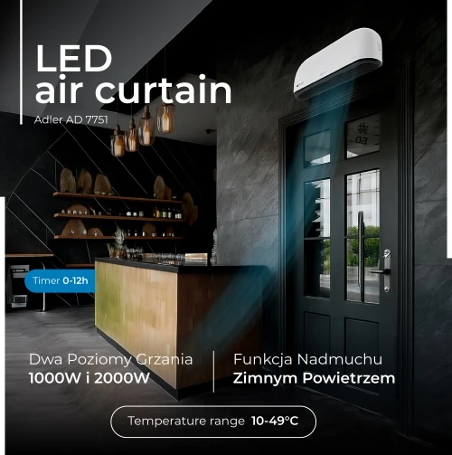 Adler LED oro užuolaidų šildytuvas | AD 7751 | Oro uždanga | 2000 W | Baltas