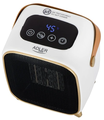 Adler AD 7762 Keraminis šildytuvas su ventiliatoriumi 1000 W, elektrinis šildytuvas su LED, 2 šildymo lygiai 700/1000 W, laikmatis iki 12 h, termostatas 15–45 °C, šalto oro pūtimas
