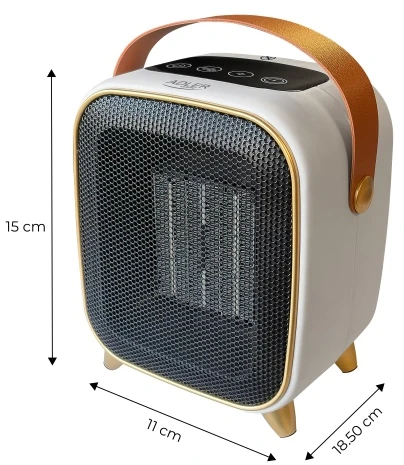 Adler AD 7762 Keraminis šildytuvas su ventiliatoriumi 1000 W, elektrinis šildytuvas su LED, 2 šildymo lygiai 700/1000 W, laikmatis iki 12 h, termostatas 15–45 °C, šalto oro pūtimas