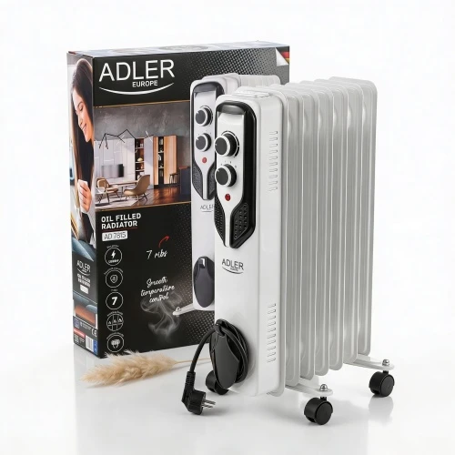 Adler | Alyva užpildytas radiatorius | AD 7815 | Alyva užpildytas radiatorius | 1500 W | Galios lygių skaičius 3 | Baltas