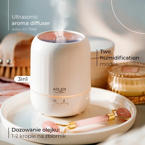 Drėkintuvas Adler | Ultragarsinis aromato difuzorius 3in1 | AD 7968 | Ultragarsinis | Tinka kambariams iki 25 m² | Baltas
