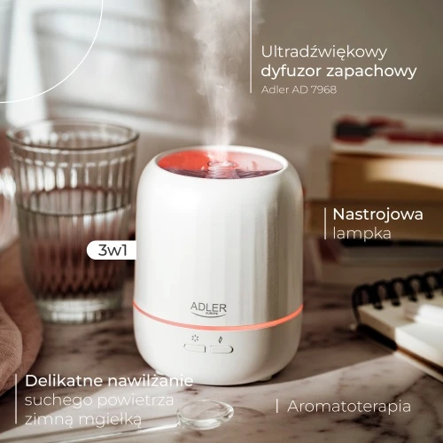 Drėkintuvas Adler | Ultragarsinis aromato difuzorius 3in1 | AD 7968 | Ultragarsinis | Tinka kambariams iki 25 m² | Baltas