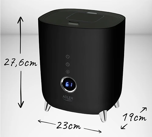 Adler | AD 7972 | Drėkintuvas | 23 W | Vanduo bako talpa 4 L | Tinka kambariams iki 35 m² | Ultragarsinis | Drėkinimo pajėgumas 150-300 ml/val | Juodas