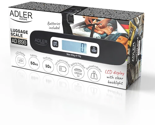Kelioninis Adler | Kelioninės bagažo svarstyklės | AD 8190 | Maksimalus svoris (talpa) 50 kg | Tikslumas 10 g | Juodas