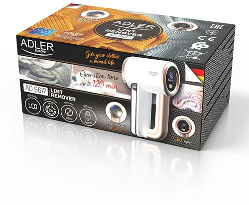 Adler | Pūkų valiklis | AD 9617 | Įkraunama baterija | 5 W | Baltas/Auksinis