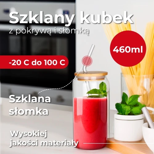 Adler CR 4426 Stiklinis puodelis su dangteliu ir šiaudeliu