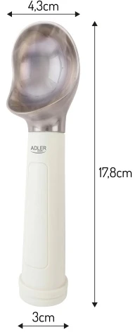 „Adler Europe AD 4544“ šildomas ledų šaukštelis, elektrinis ledų šaukštelis su LED, USB-C, rankenos jutikliu, 70 °C, 50 porcijų vienu įkrovimu