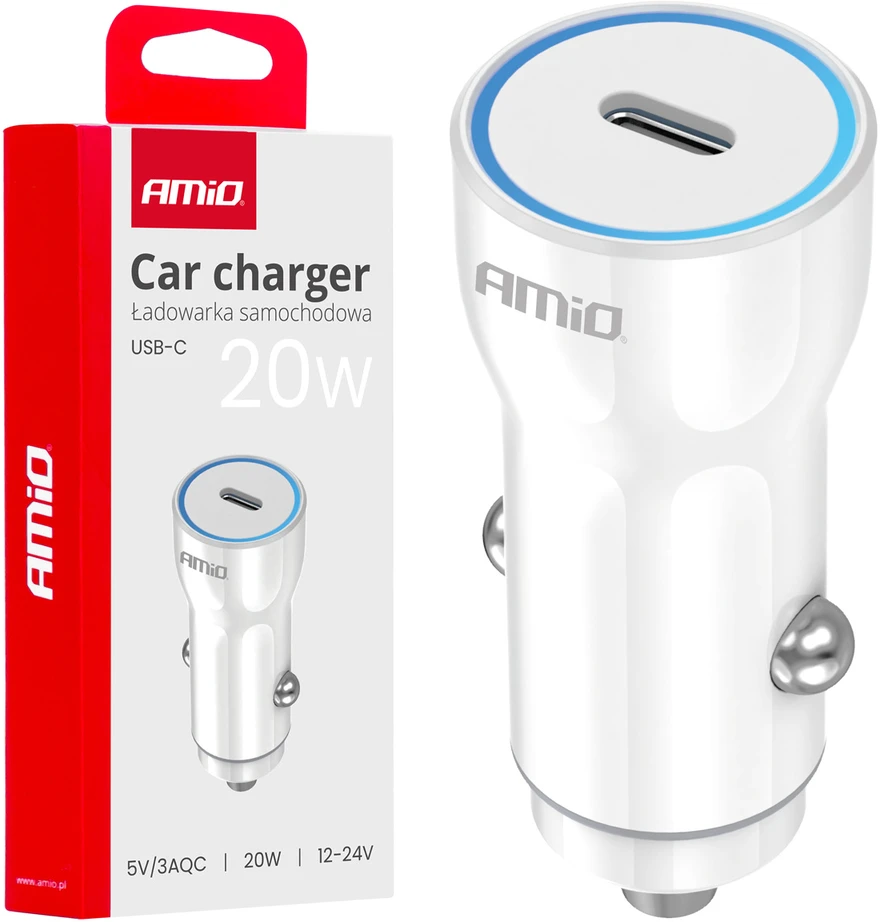 Automobilinis įkroviklis USB-C 20W 12/24V AMiO-03880