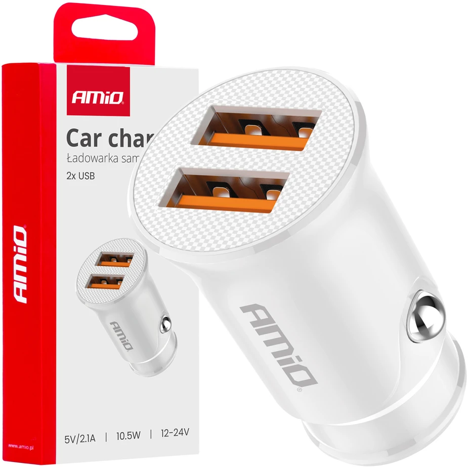 Automobilinis įkroviklis 2x USB-A 2.1A 12/24V AMiO-03872