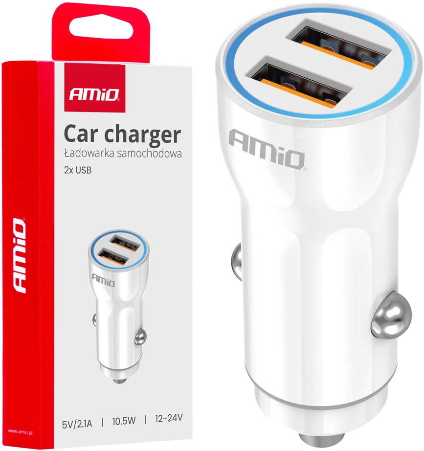 Automobilinis įkroviklis 2xUSB-A 12/24V AMiO-03879