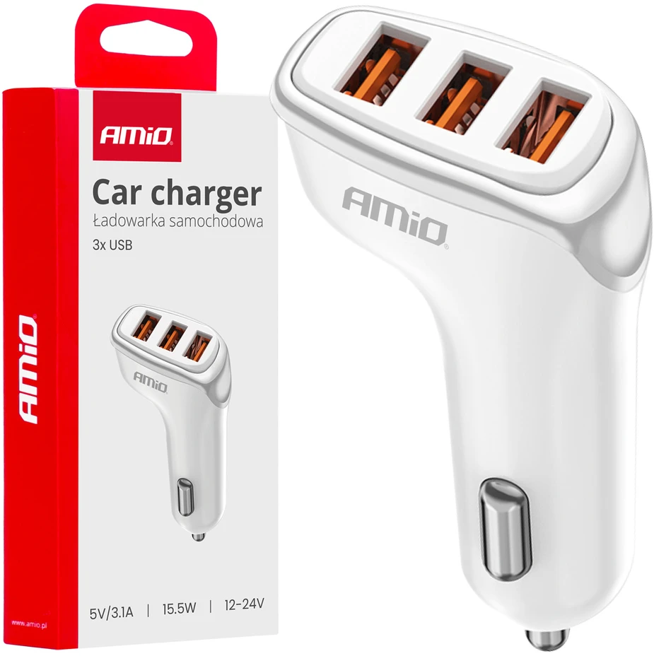 Automobilinis įkroviklis 3x USB-A 3.1A 12/24V AMiO-03885