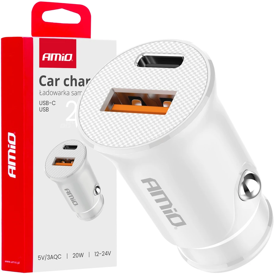 Automobilinis įkroviklis USB-A + USB-C 20W 12/24V AMiO-03877