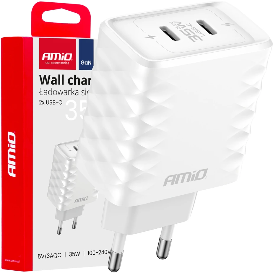 Sieninis įkroviklis Quick Charge 35W 2x USB-C AMIO-04288