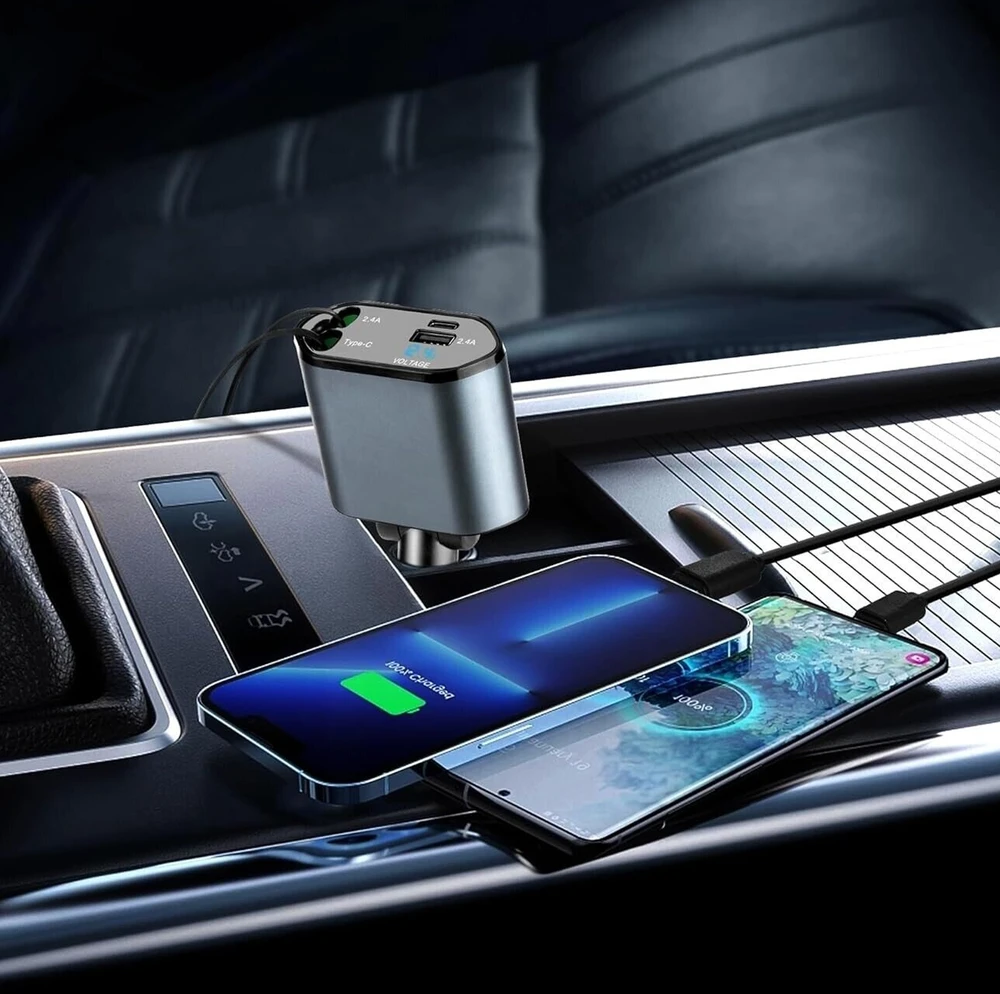 Ładowarka Įkroviklis USB C IOS automobilio įkroviklis su ištraukiama jungtimi, 100 W greitas įkrovimas, 80 cm