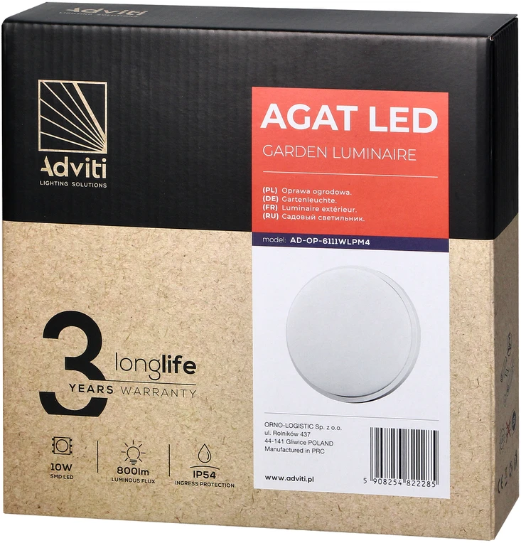 Sieninis šviestuvas Orno AGAT LED 10W, sodo šviestuvas, 800lm, IP54, 4000K, baltas