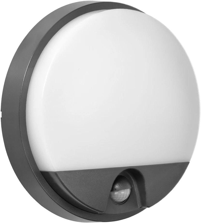 Sieninis šviestuvas Orno AGAT LED 15W, sodo šviestuvas su judesio jutikliu, 140°, 1100lm, IP54, 4000K, pilkas