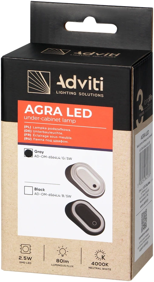 Orno AGRA LED po spintele montuojamas šviestuvas 2,5 W, 80 lm, 4000 K, su bekontakčiu jungikliu, pilkas