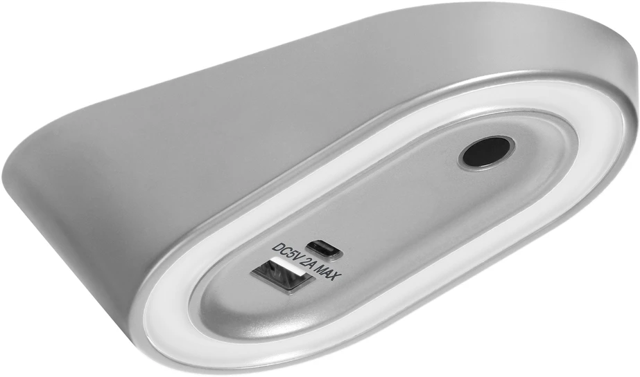 Orno AGRA LED po spintele montuojamas šviestuvas 2,5 W, 80 lm, 4000 K, su bekontakčiu jungikliu ir USB A+C įkrovimo funkcija, pilkas