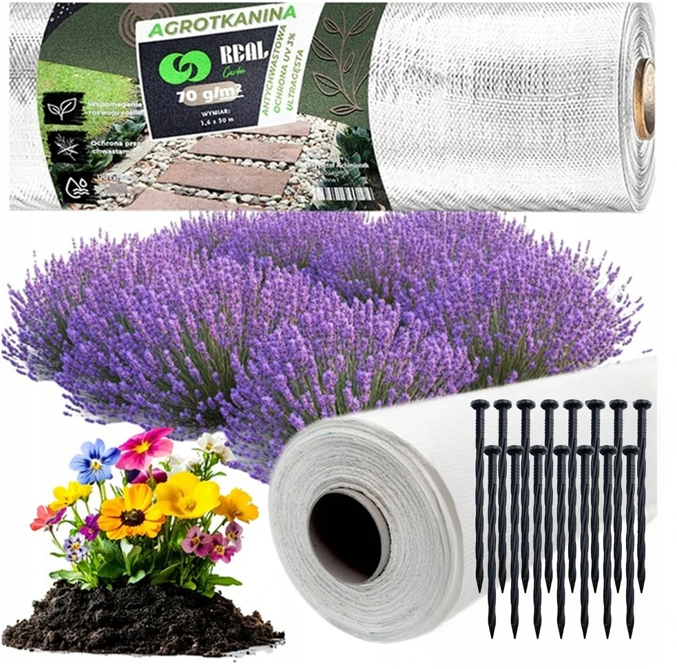 Agrowłóknina Agrotekstilė 70 g 1,6 x 100 m balta UV agrotekstilės kilimėlis nuo piktžolių + inkarai