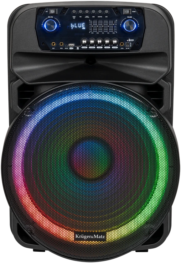 Kruger & Matz Aktyvus garsiakalbis (su 2 belaidžiais mikrofonais UHF, SD, Bluetooth, FM, USB, LED) 60 vatų