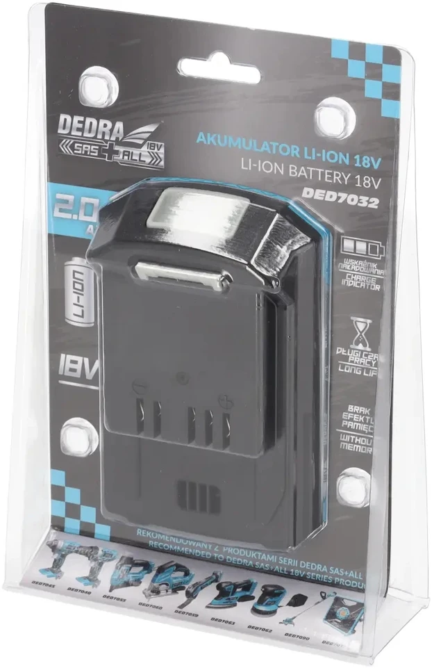 Dedra akumuliatorius 2,0Ah 18V Li-Ion SAS+ALL