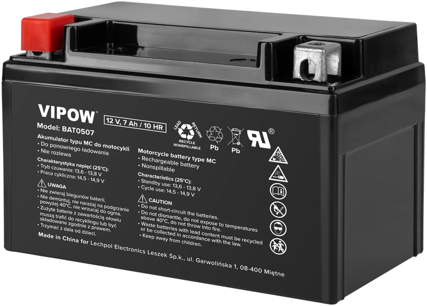 VIPOW MC akumuliatorius motociklams 12V 7Ah
