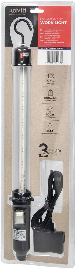 Akumulatorowa Įkraunamas dirbtuvių šviestuvas 8,5 W, 500 lm, IP44, 6000 K, ličio jonų 800 mAh