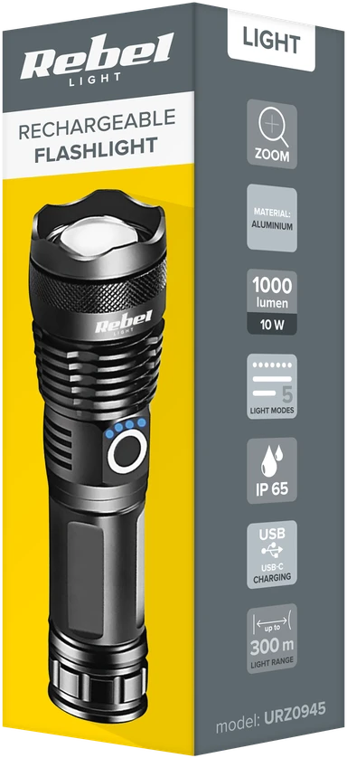 Rebel įkraunamas LED žibintuvėlis - 10W