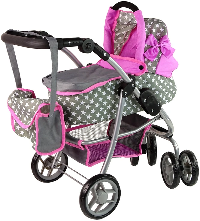 Alice Žaislinis lėlių vežimėlis Lean Toys 2in1, pilkas