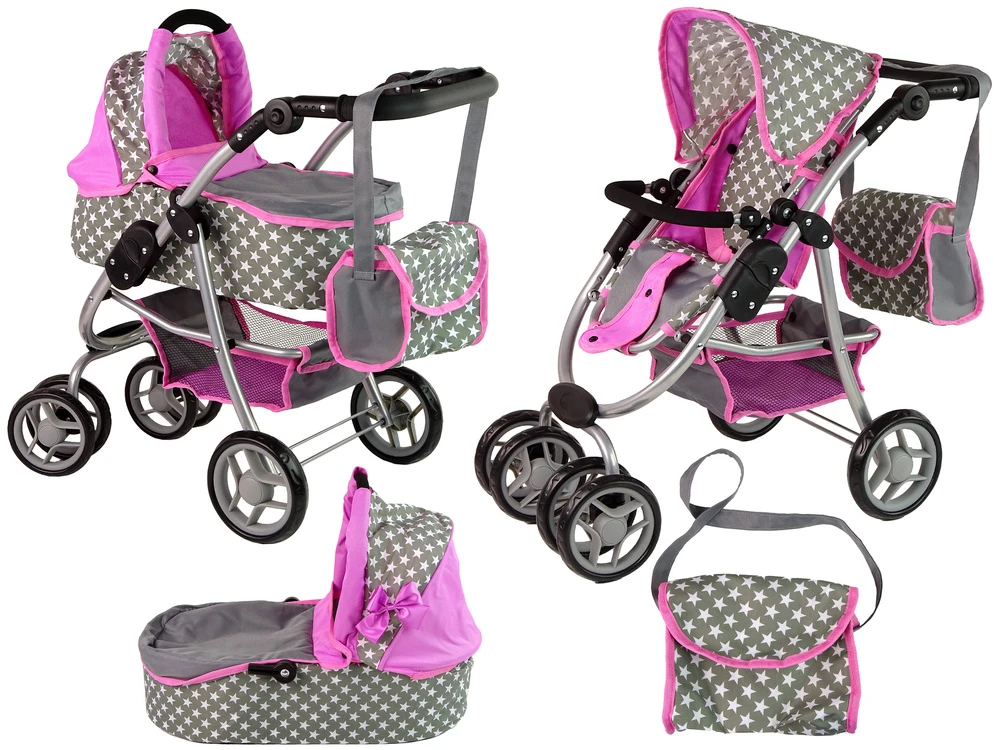 Alice Žaislinis lėlių vežimėlis Lean Toys 2in1, pilkas