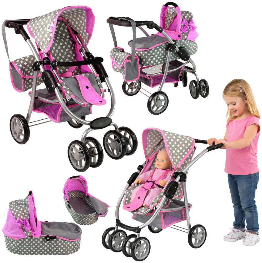 Alice Žaislinis lėlių vežimėlis Lean Toys 2in1, pilkas