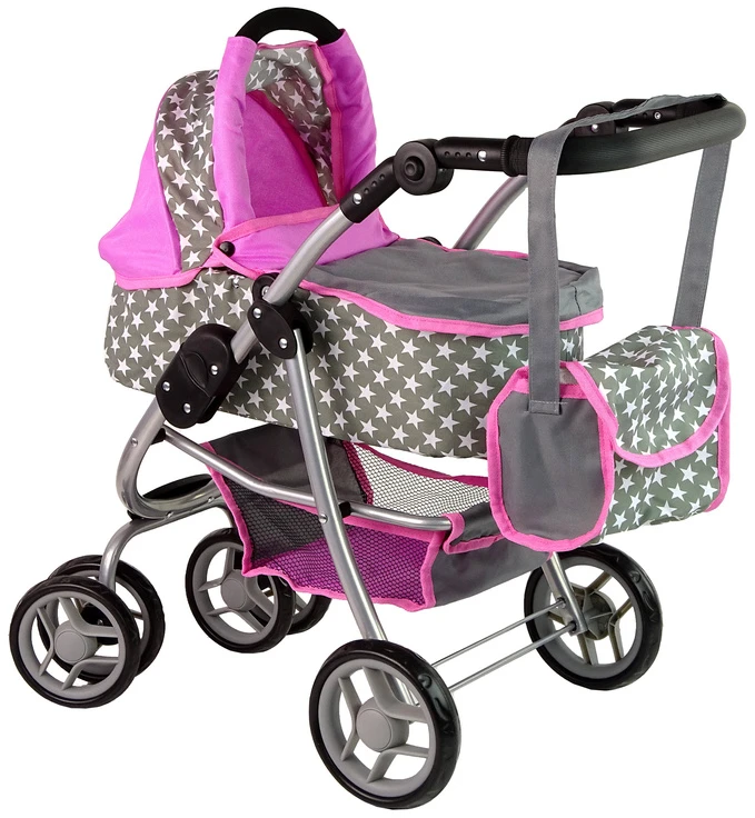 Alice Žaislinis lėlių vežimėlis Lean Toys 2in1, pilkas
