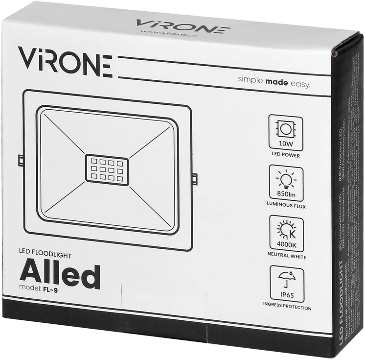Orno ALLED 10W LED prožektorius, 850lm, IP65, 4000K, aliuminis + stiklas