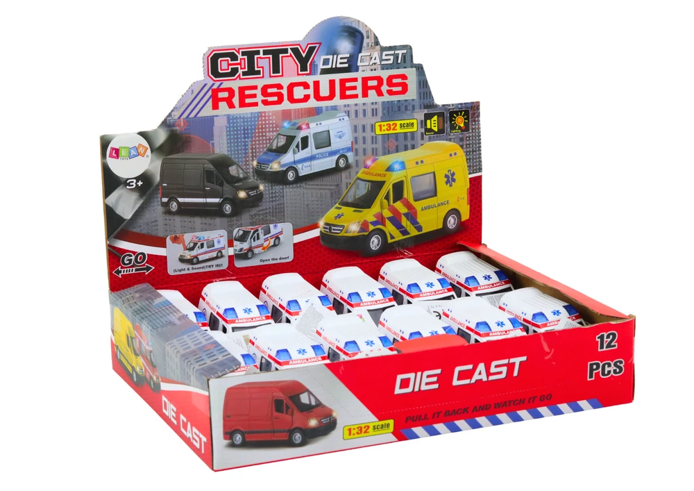 Lean Toys Baltas greitosios pagalbos automobilis 1:32 su šviesos ir garso efektais