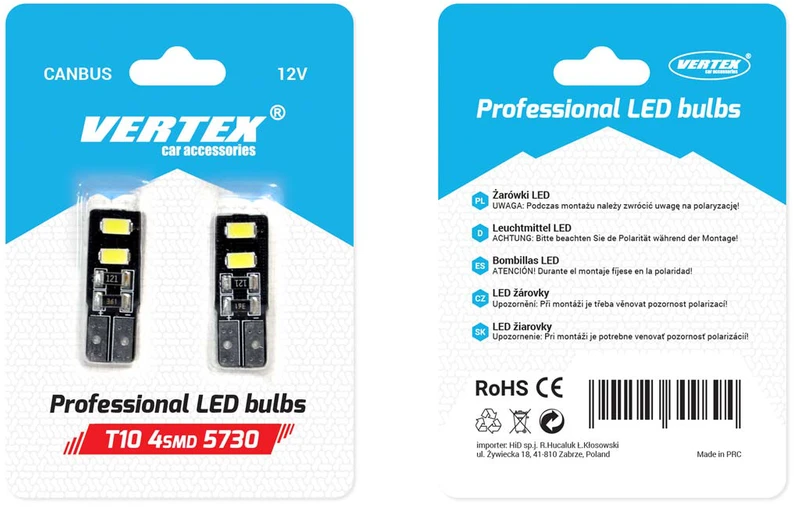 Amio 01630 LED Canbus 4SMD 5730 T10 (W5W) baltos 2 vnt.