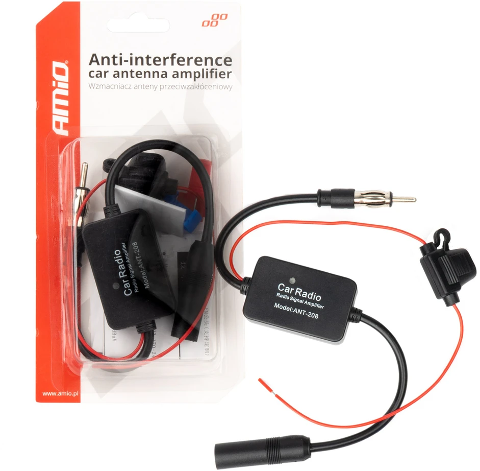 Anti-interferencinis automobilio antenos stiprintuvas 12V AMIO-04133