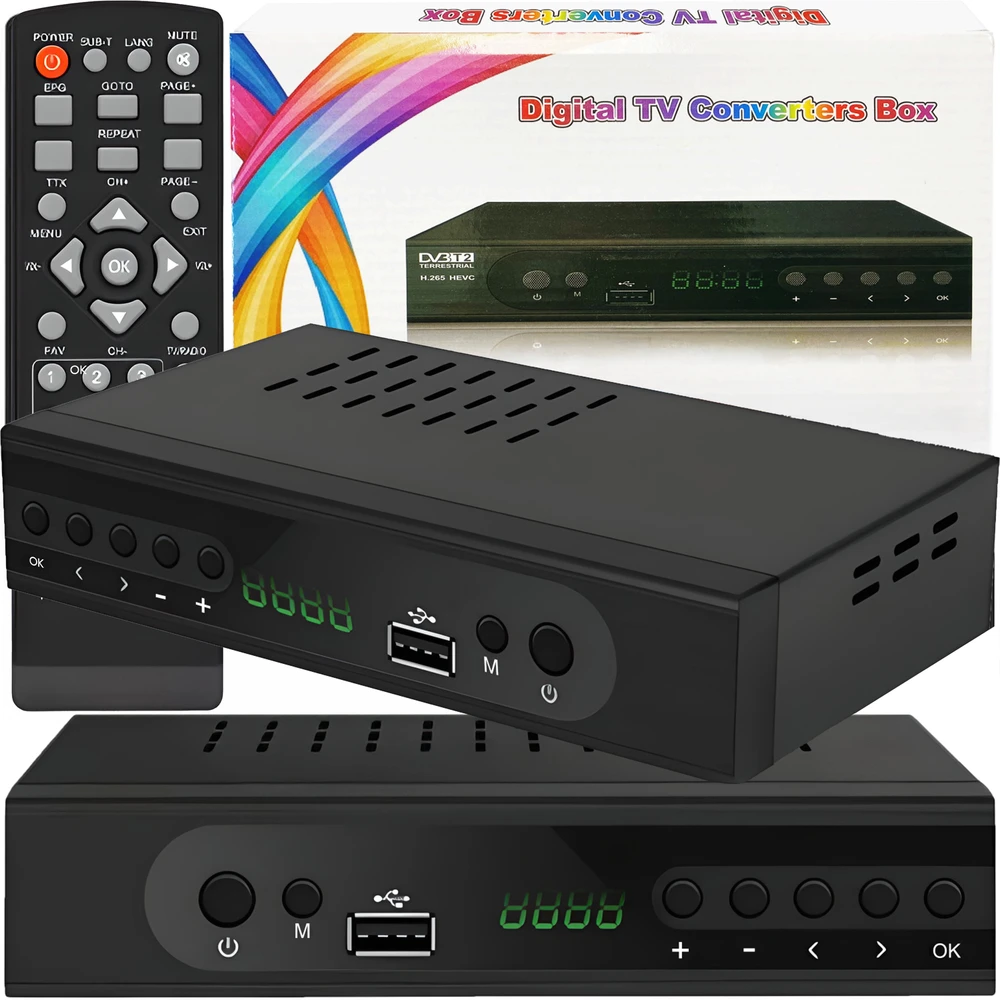 Televizorius Retoo Antžeminės televizijos dekoderis, hd dvb-t2 hevc h.265 - e255-1