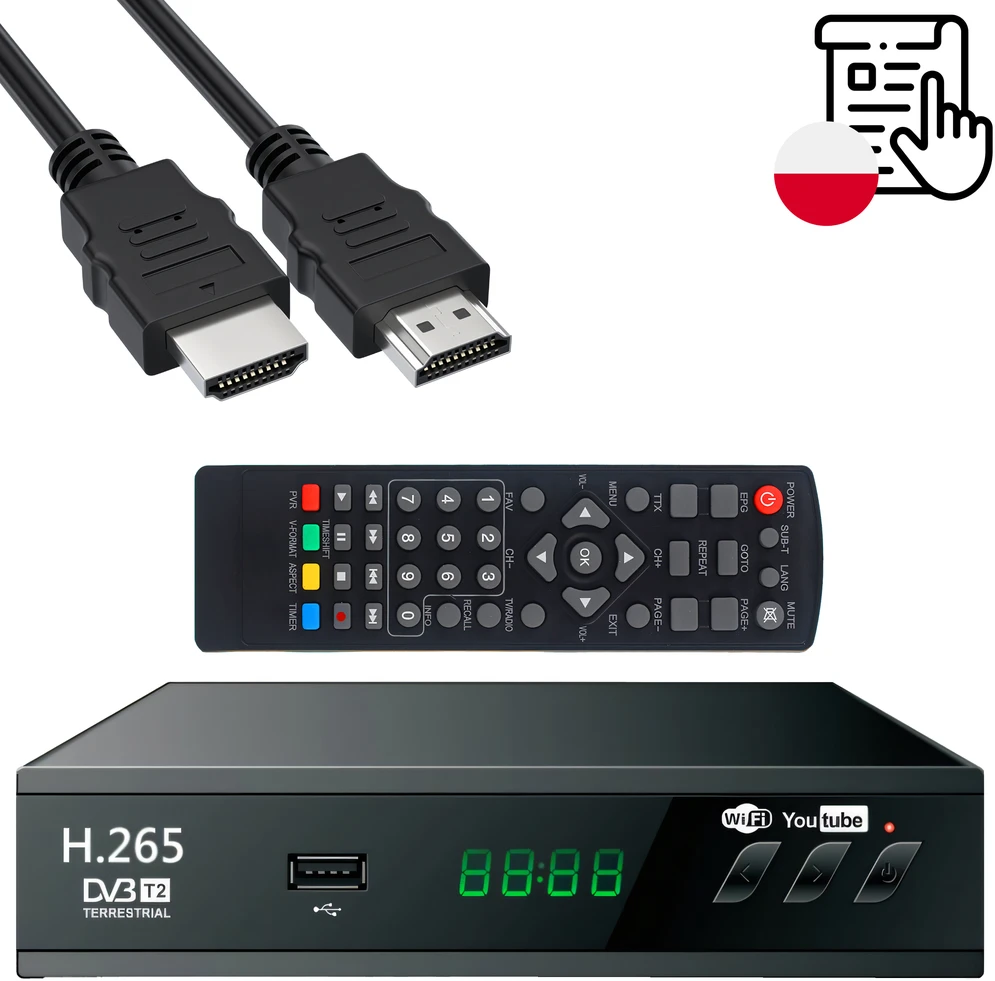 Retoo Antžeminės televizijos imtuvo dekoderis, USB 5V, „Full HD“ DVB-T2 antenos nuotolinio valdymo pultas + HDMI kabelis - ER1238