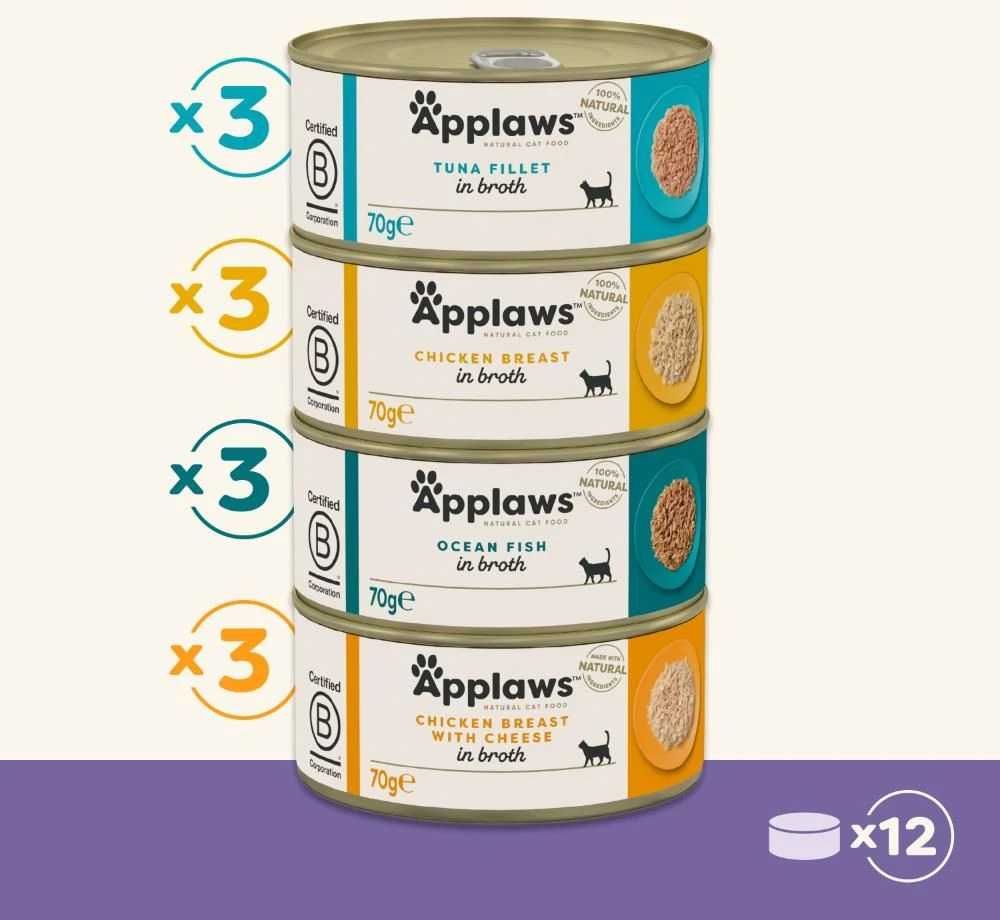 APPLAWS Įvairių pasirinkimų kelių pakuočių sultinys - šlapias kačių ėdalas - 12 x 70 g