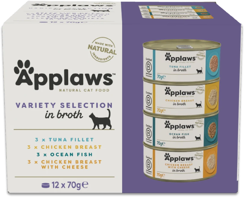APPLAWS Įvairių pasirinkimų kelių pakuočių sultinys - šlapias kačių ėdalas - 12 x 70 g