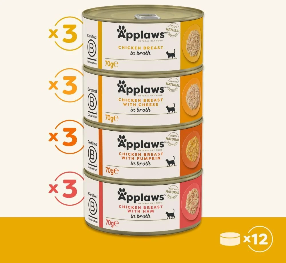 APPLAWS vištiena Selection in Broth - šlapias kačių ėdalas - 12x70g