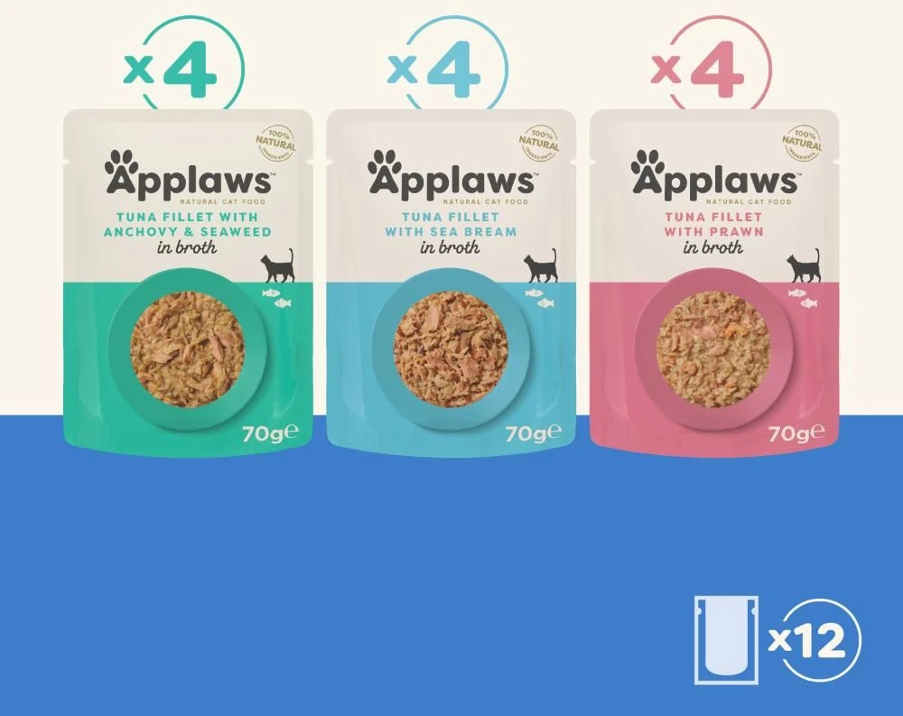 APPLAWS žuvis selekcinis daugiapakis sultinyje - šlapias kačių ėdalas - 12 x 70 g
