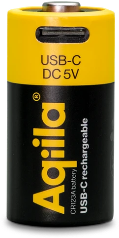 „Aqiila“ – įkraunamos USB-C baterijos – CR123A dydis – 750 mAh – 2 vnt. pakuotėje