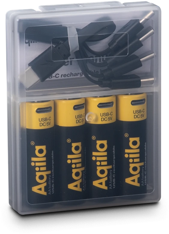 „Aqiila“ – įkraunamos USB-C baterijos – AA dydis – 2000 mAh – 4 vnt. pakuotėje