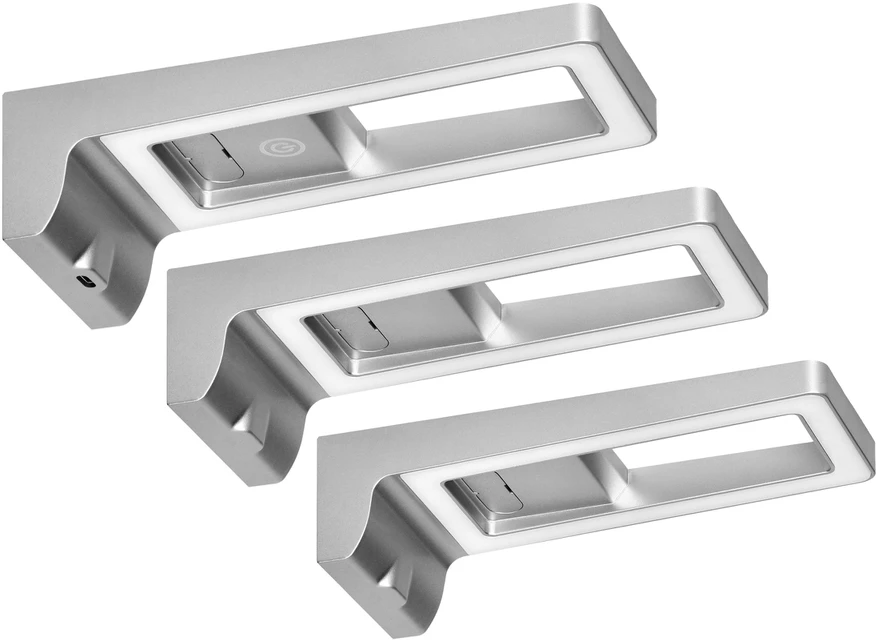 Orno ARTUS 3 LED spintelių šviestuvų komplektas, 3x3W, 3x225lm, 4000K, su jutikliniu jungikliu ir USB, pilkas