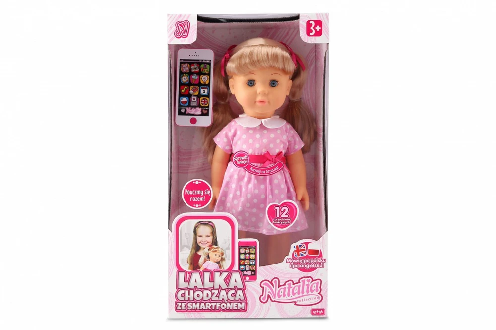 Lalka Lėlė Natalia vaikščiojanti lėlė su išmaniuoju telefonu 41 cm